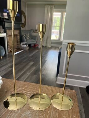 T.J.Maxx Polished Gold Taper Candle Holders Trio